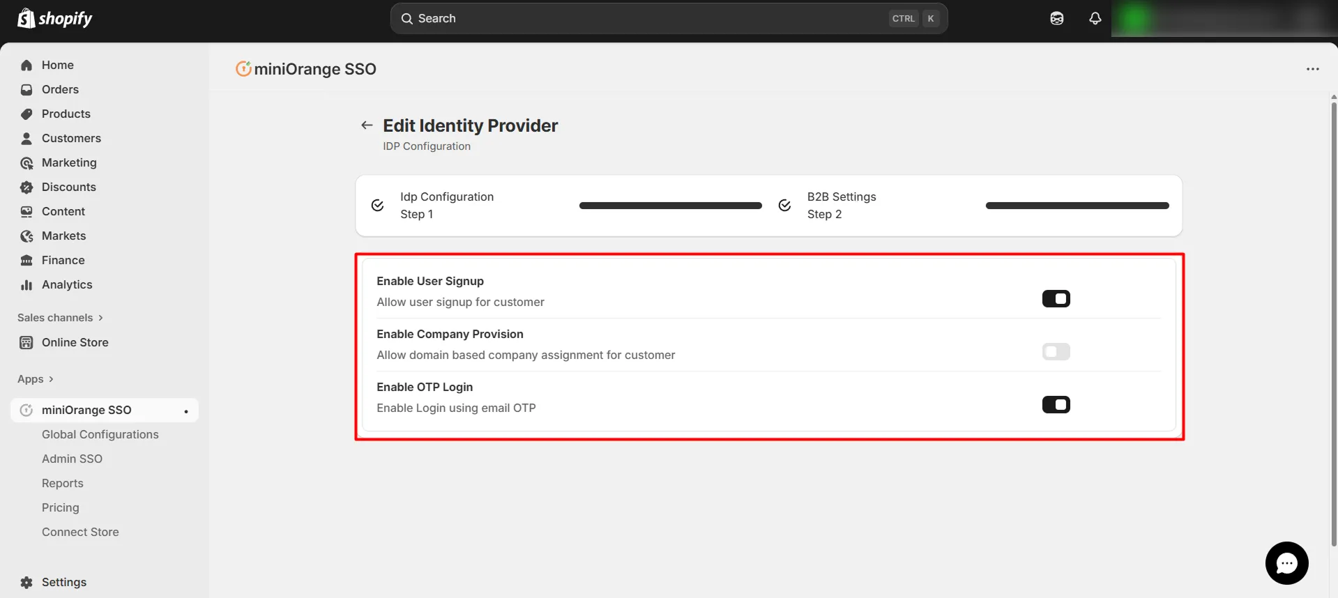 Shopify B2B in Single Sign-On (SSO) - Login Screen Settings