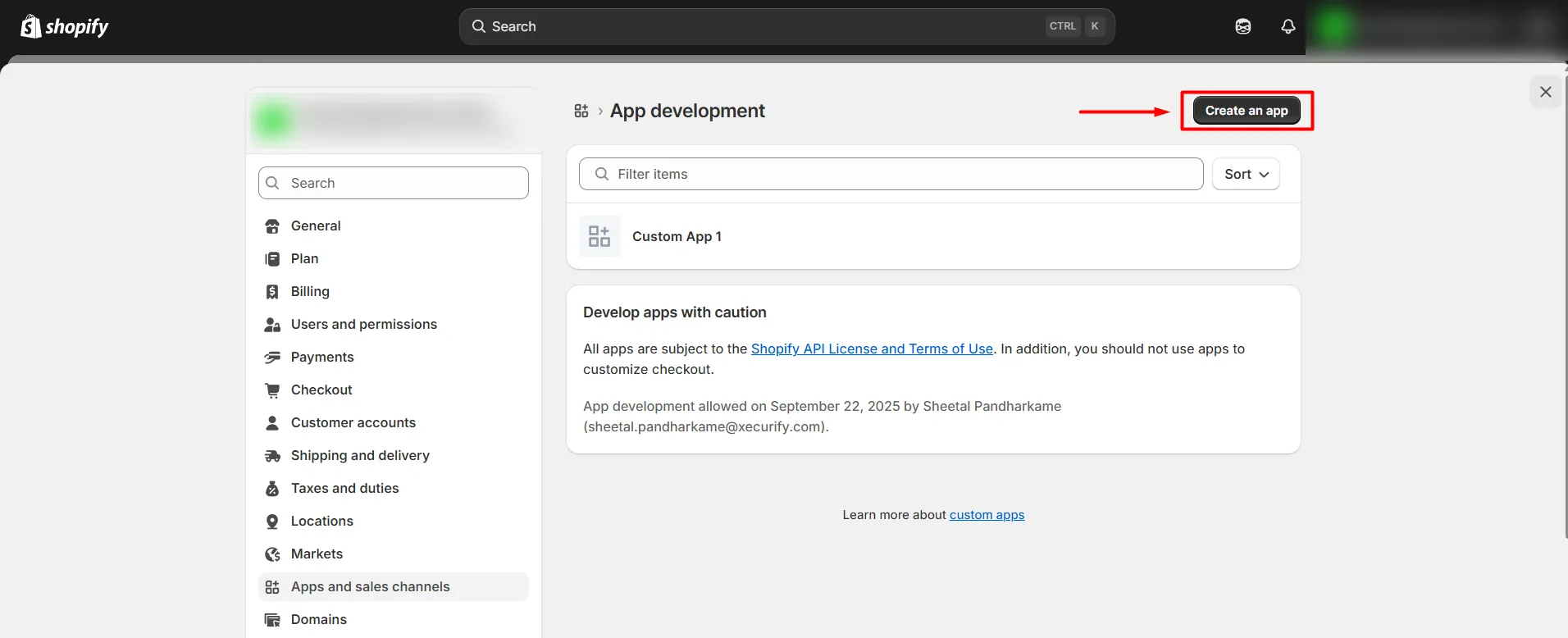 Shopify B2B in Single Sign-On (SSO) - Create an App