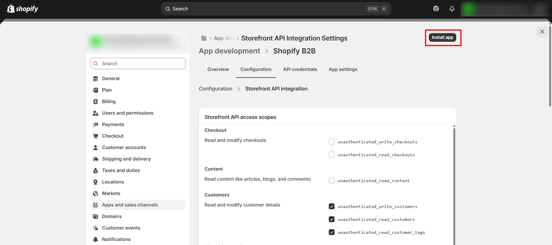 Shopify B2B in Single Sign-On (SSO) - Install App