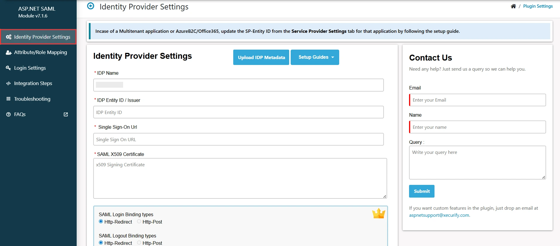 ASP.NET Framework- Configure IDP Manually