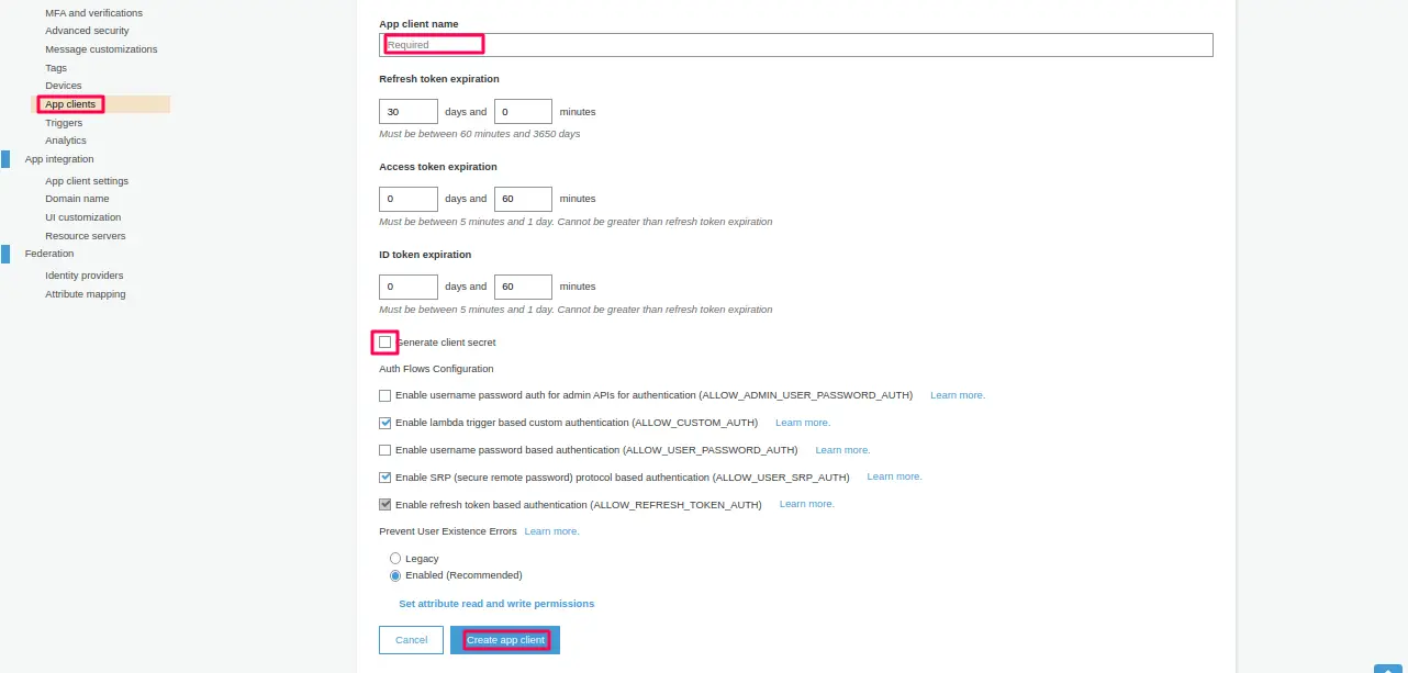 General settings - Generate client secret