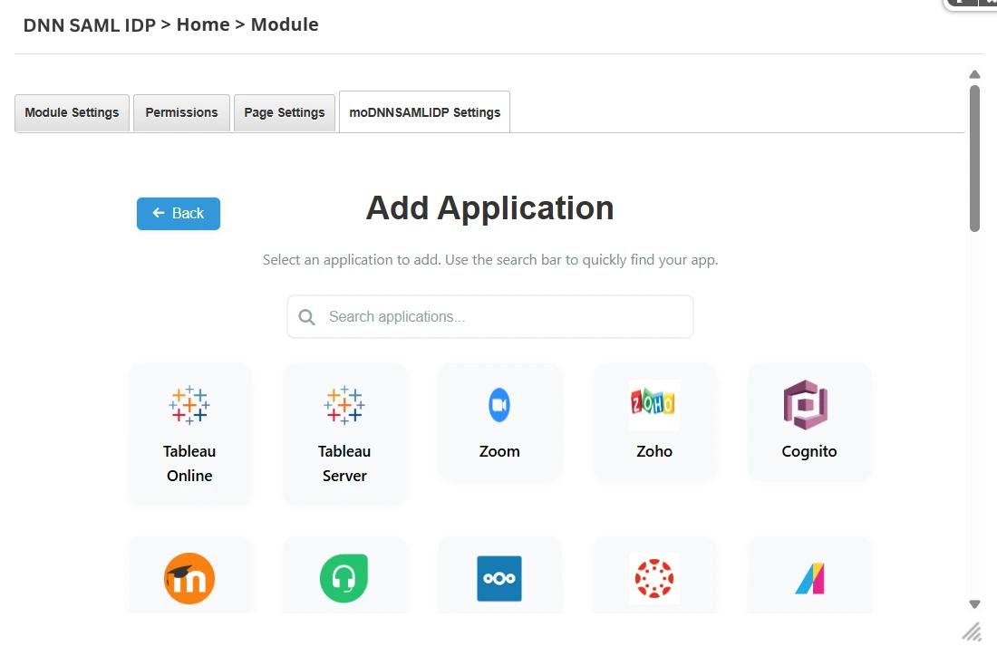 DNN SAML IDP Select an application