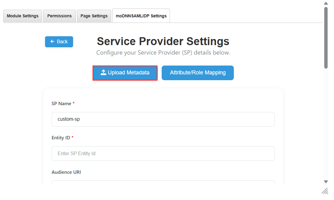 DNN SAML IDP Upload Metadata