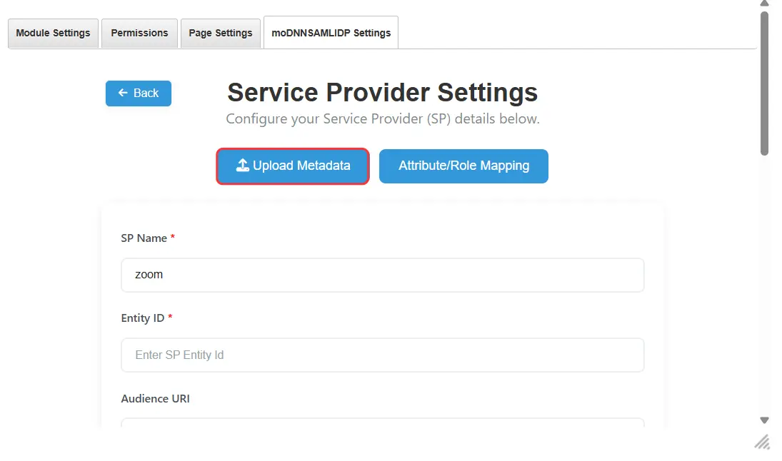 DNN SAML IDP Upload Metadata