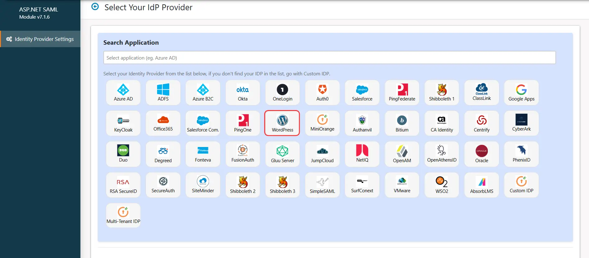 ASP.NET Framework SAML SSO using WordPress as IDP - Add New IDP