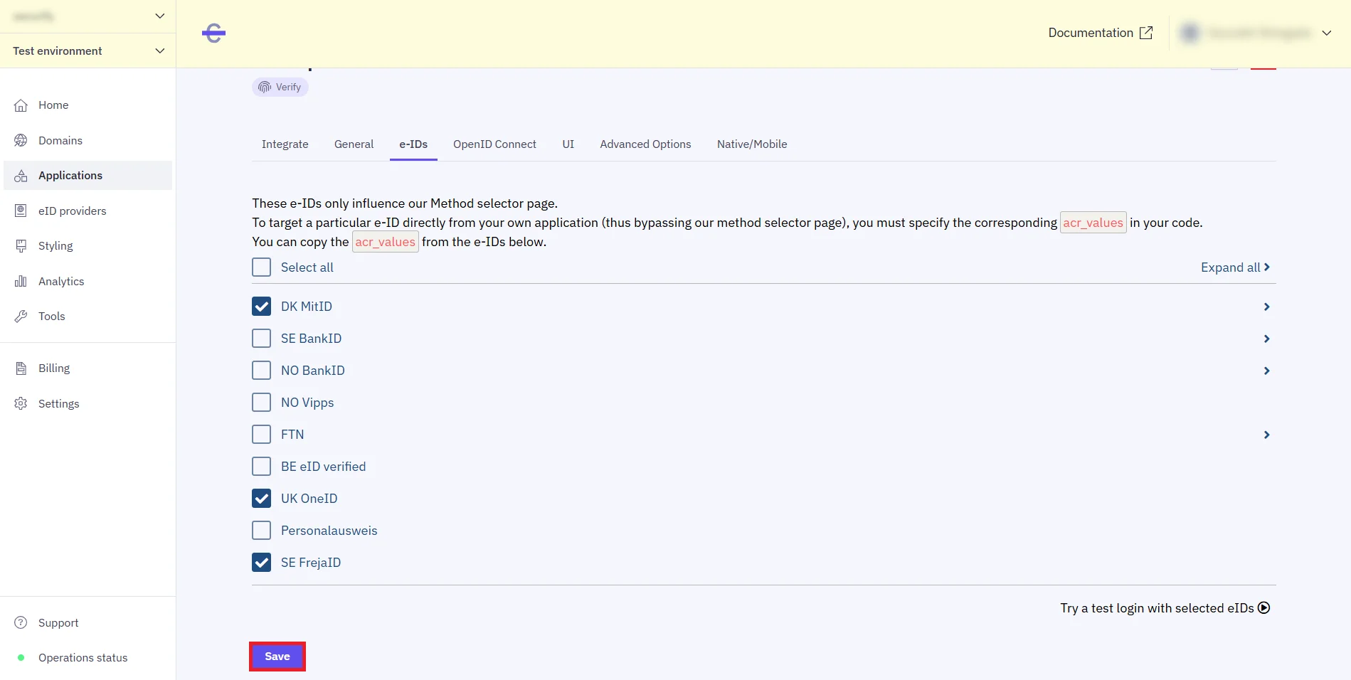 Criipto SSO login - BankId/Mitid login - select eids