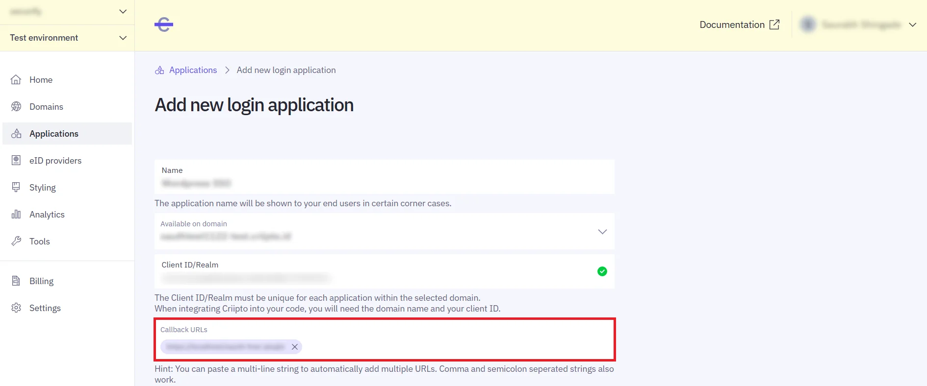 Criipto SSO login - BankId/Mitid login - Add redirect url