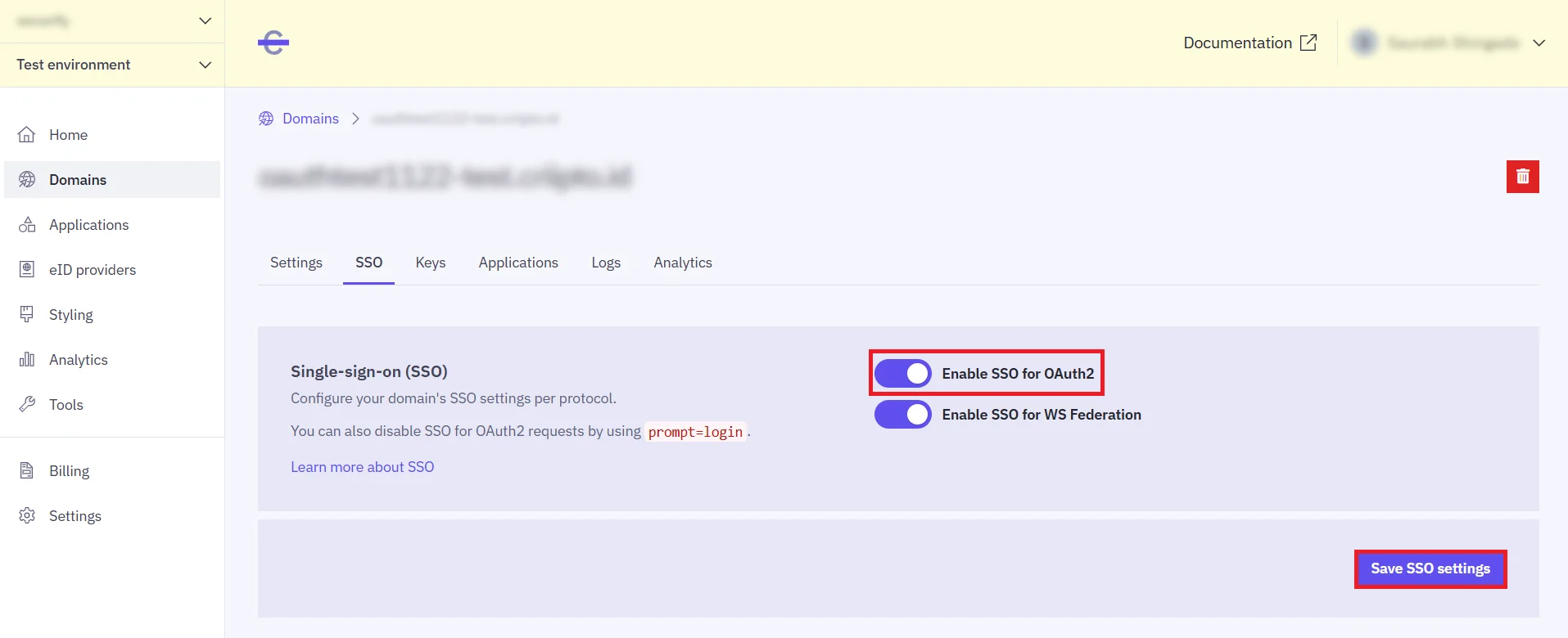 Criipto SSO login - BankId/Mitid login - enable sso toggle