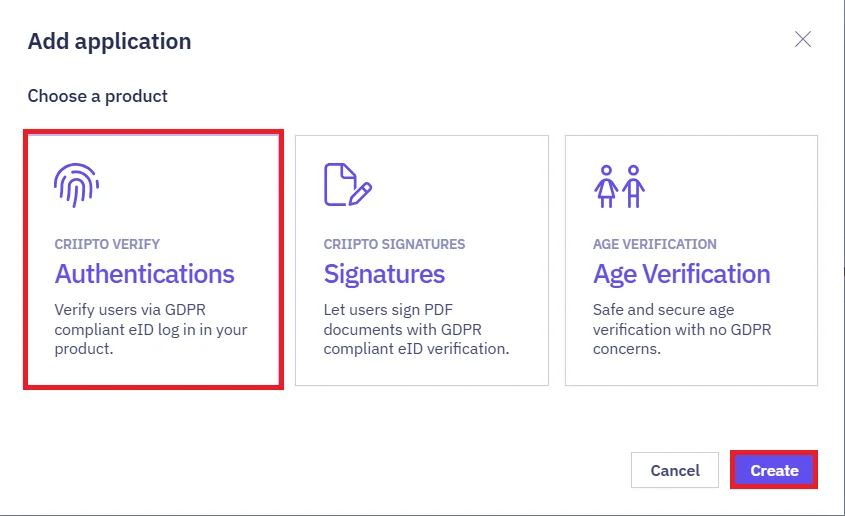 Criipto SSO login - BankId/Mitid login - Add/Connect new application