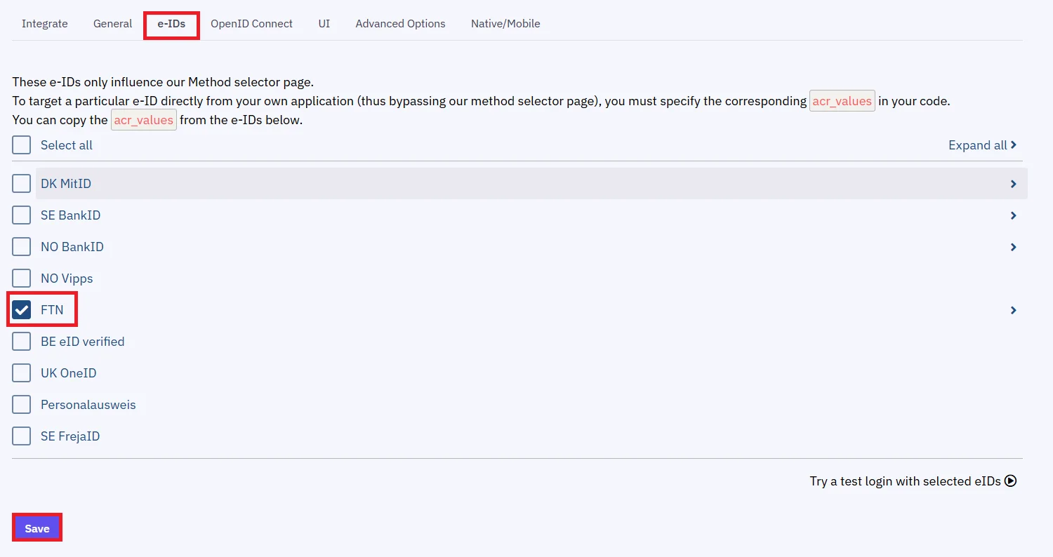 Criipto SSO login - BankID/MitID login - select eIDs