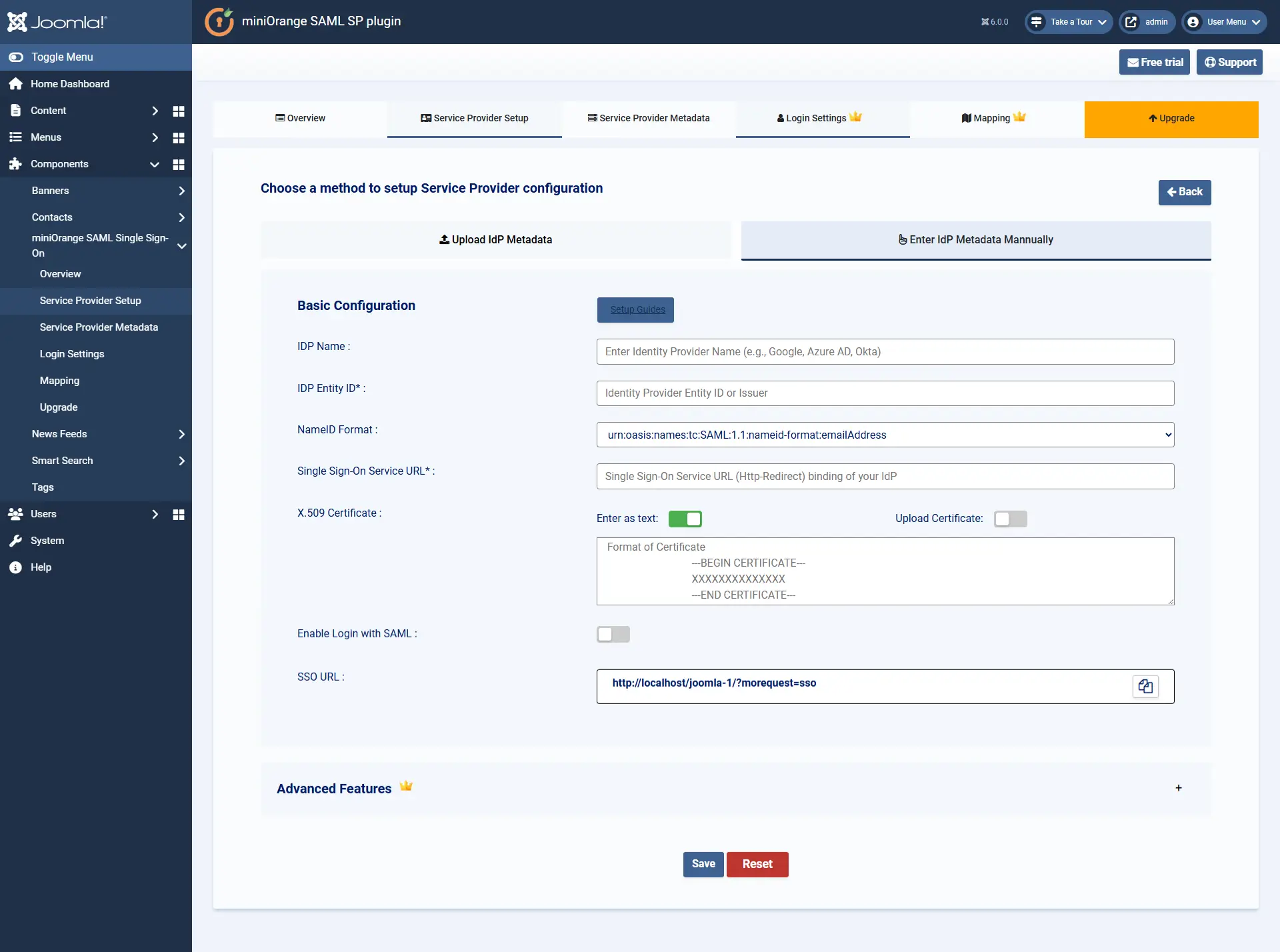 Upload IdP
    Metadata