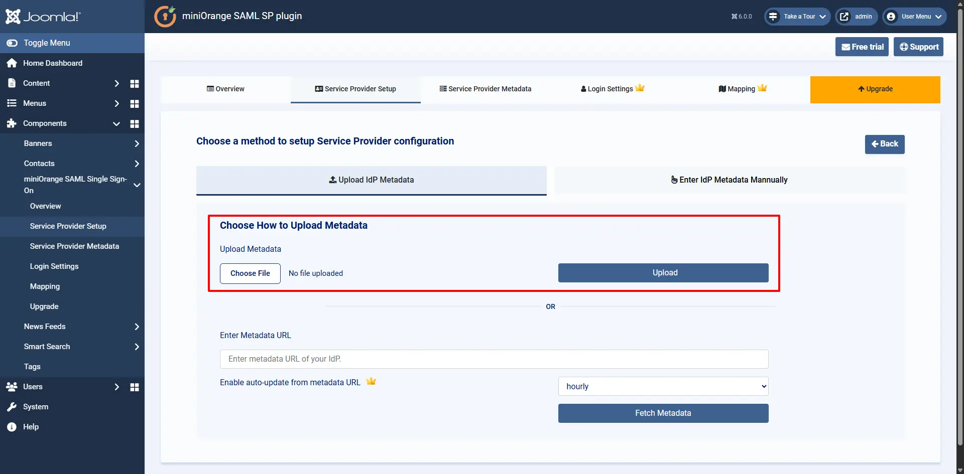 Upload IdP
    Metadata