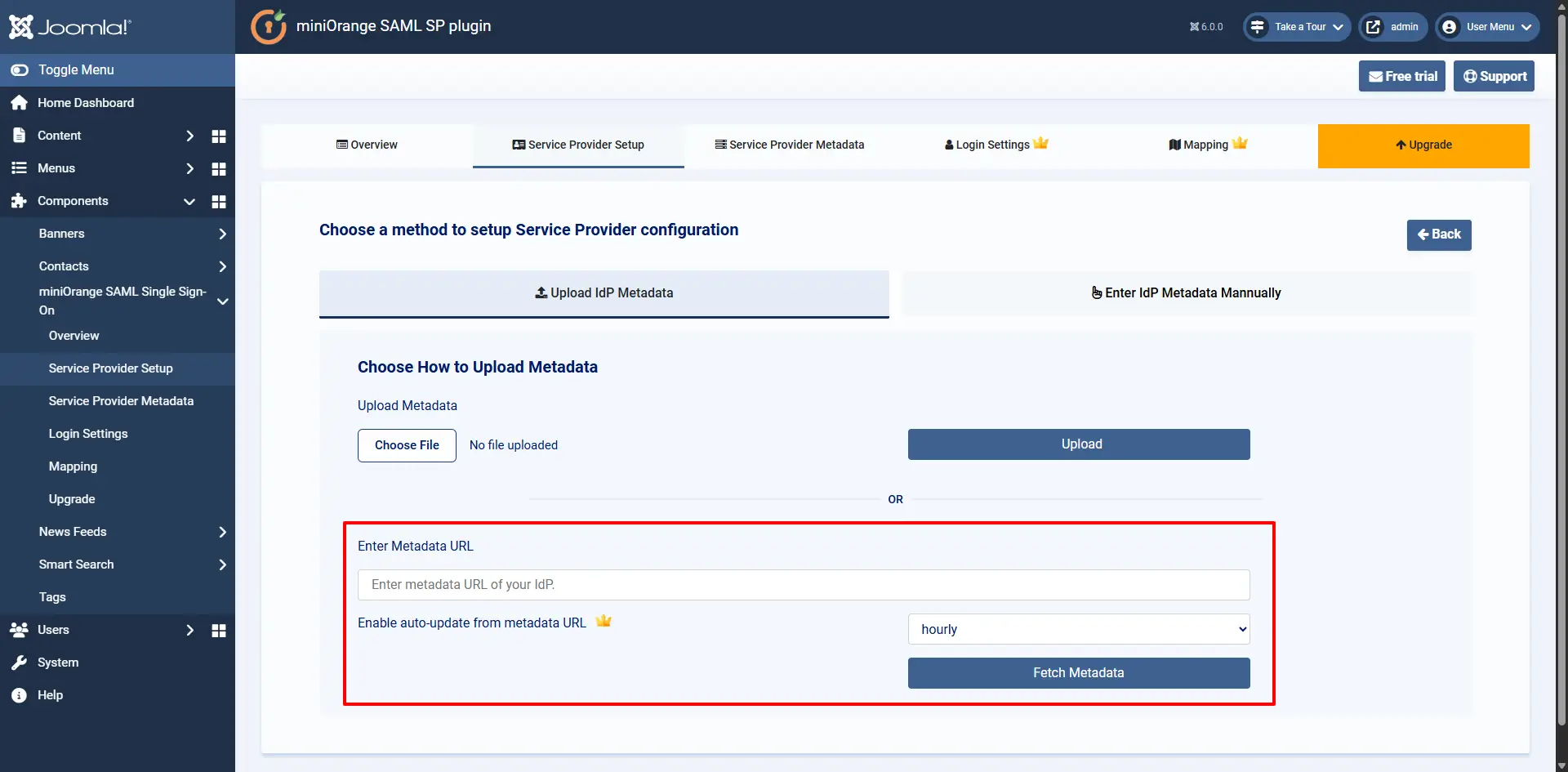 Upload IdP
    Metadata
