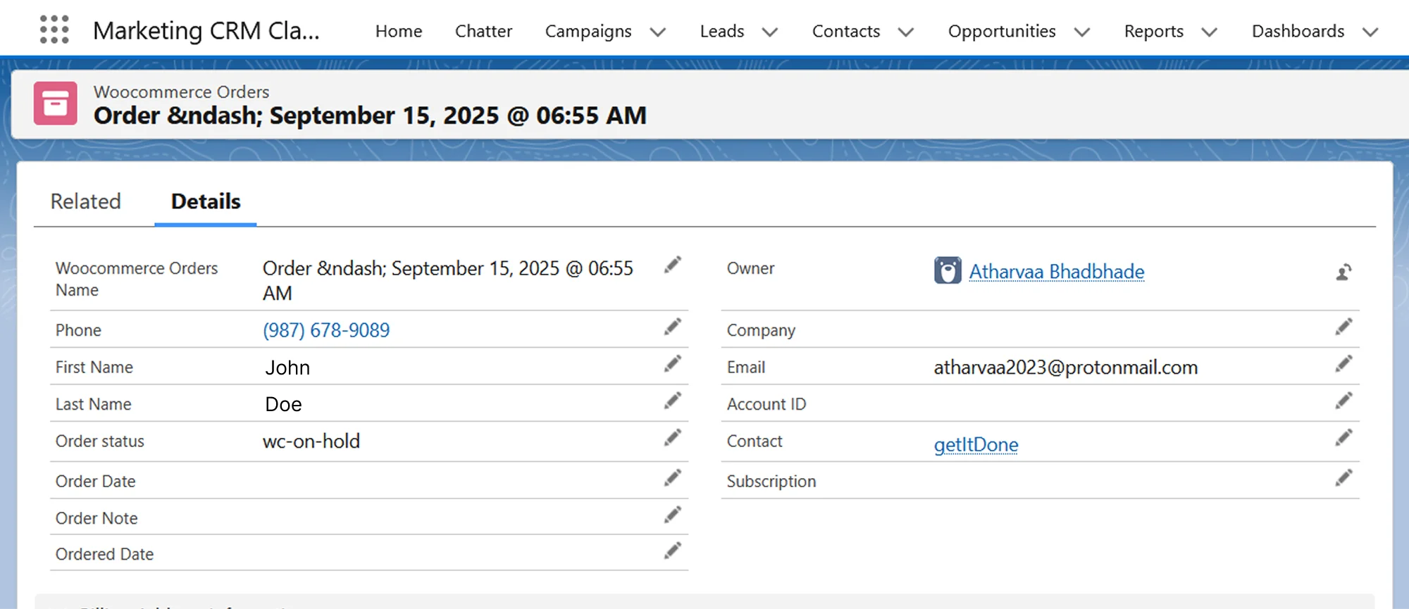 WooCommerce Product Sync | Salesforce Order Record