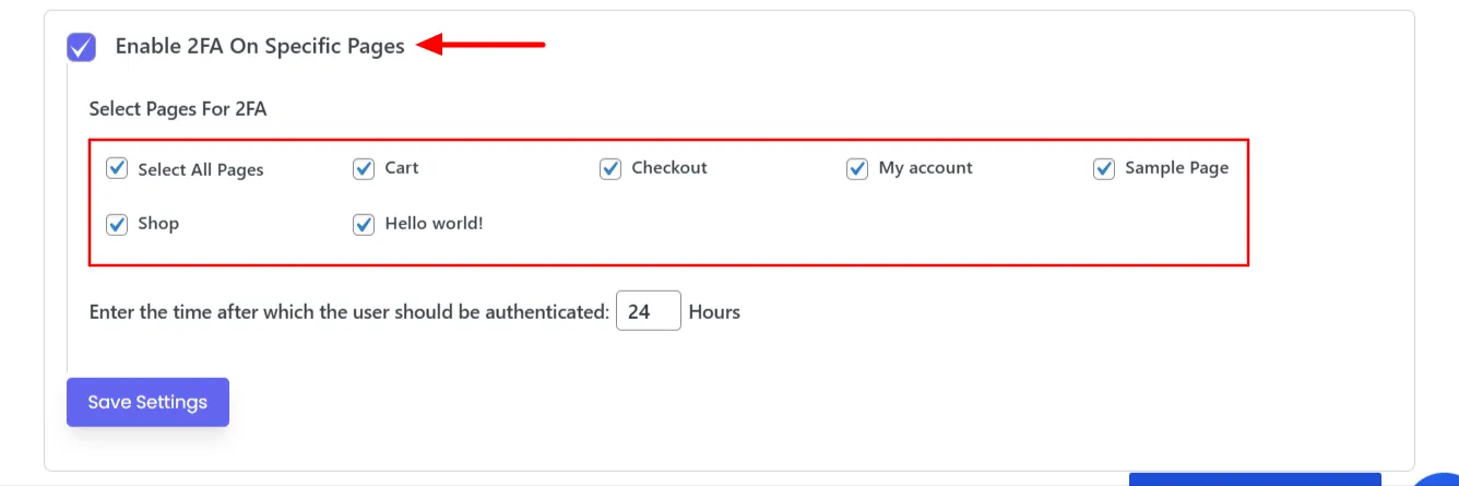 2FA on specific pages - Enable pages