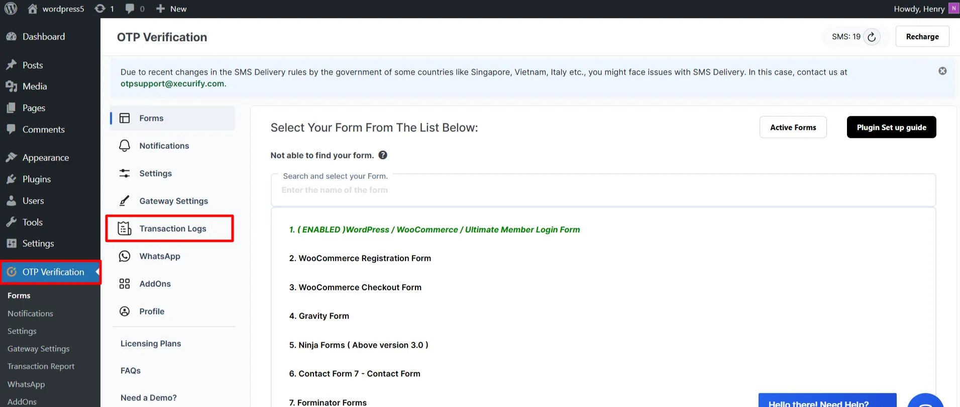 OTP Verification Transaction logs - OTP Verification Plugin