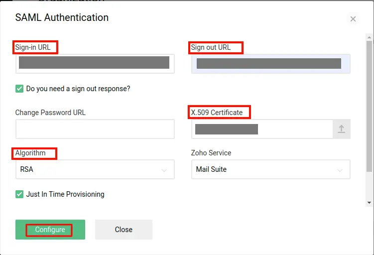 SAML Single Sign On (SSO) settings
