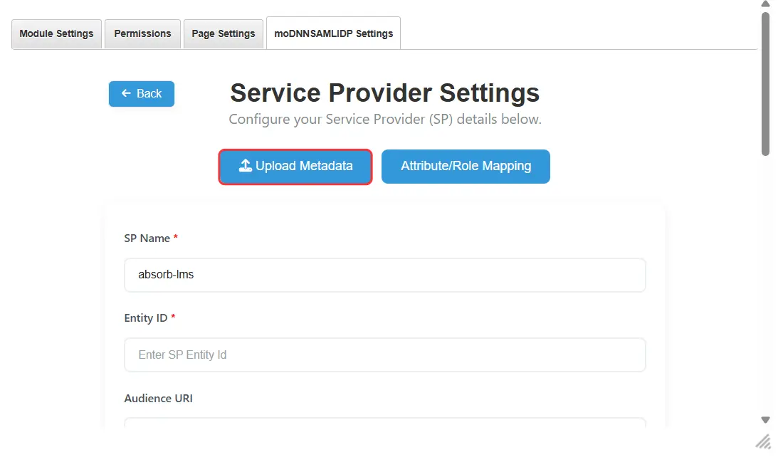 DNN SAML IDP Upload Metadata