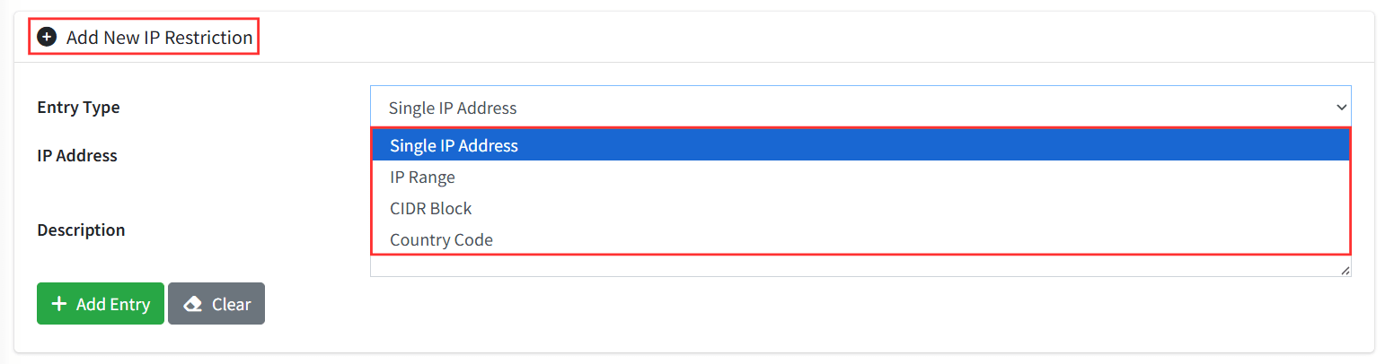 Add New IP Restriction