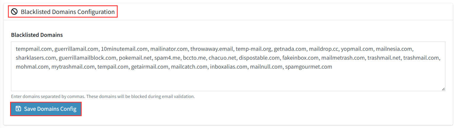 Configure Blacklisted Domains