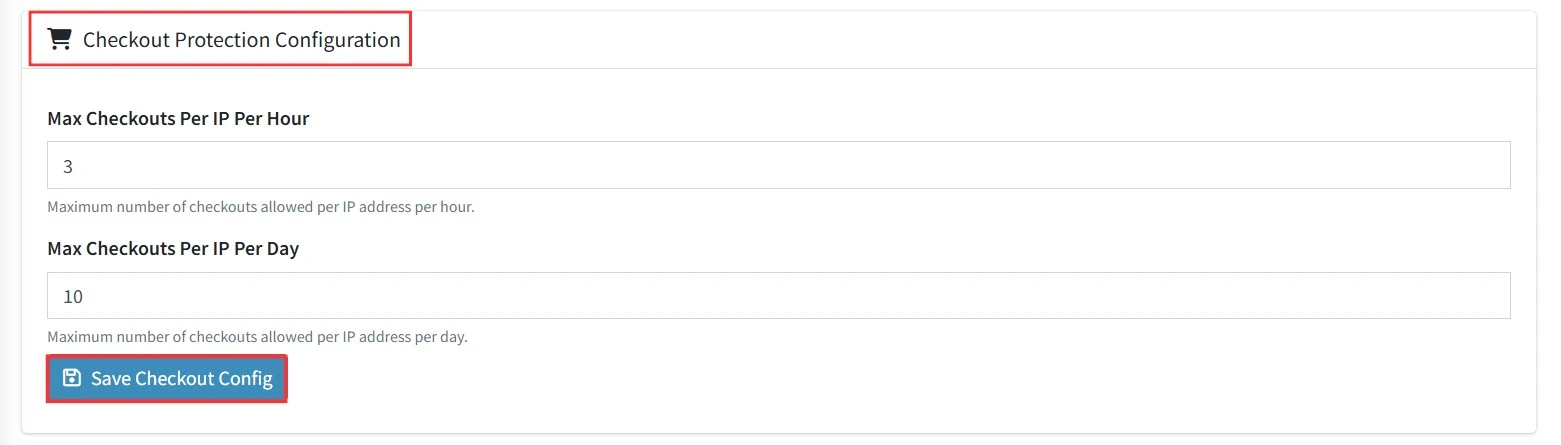 General Settings and Checkout Protection Configuration