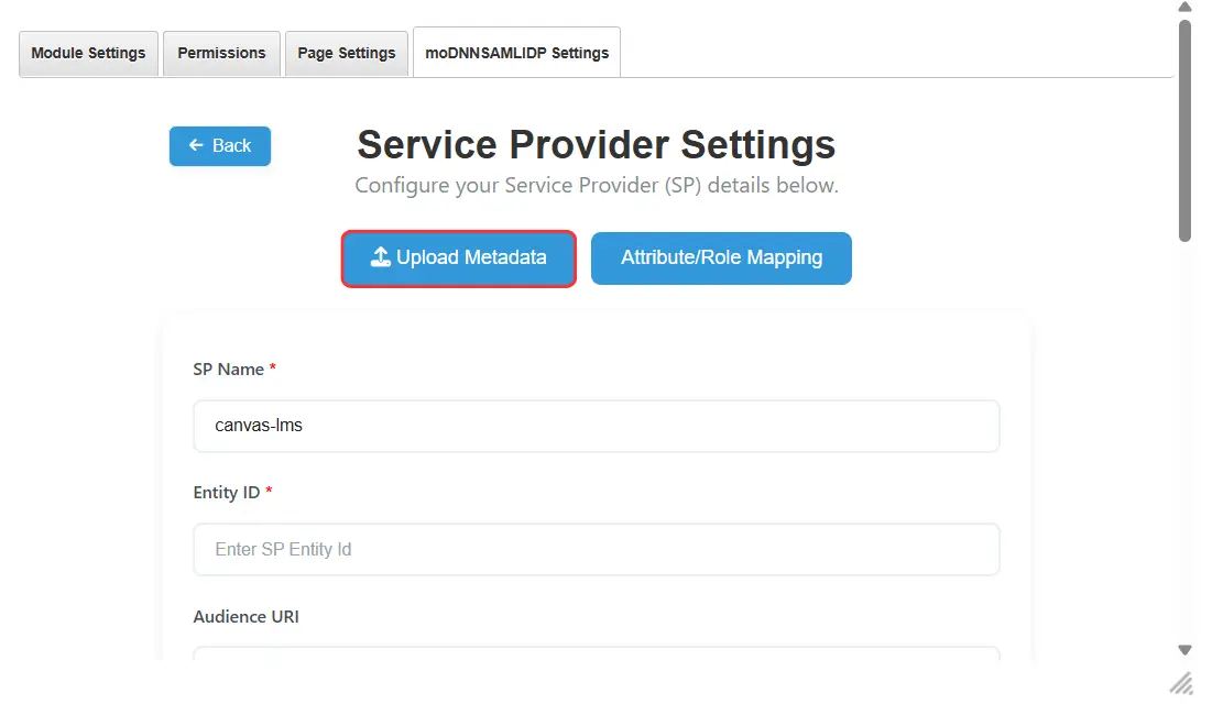 DNN SAML IDP Upload Metadata