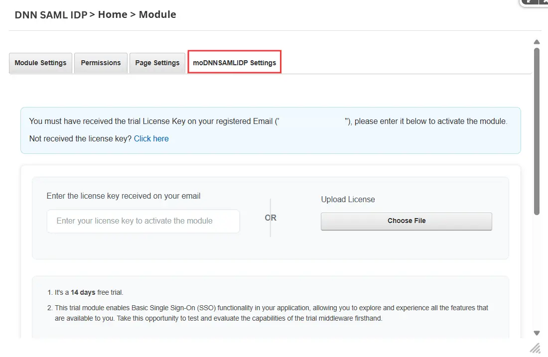 DNN SAML IDP - moDNNSAMLIDP Settings Tab