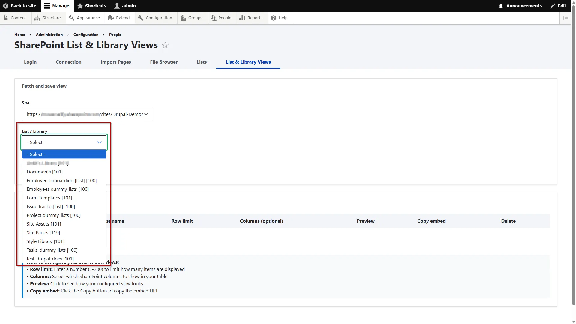 Drupal SharePoint | Lists and Library Views - Select List or Library