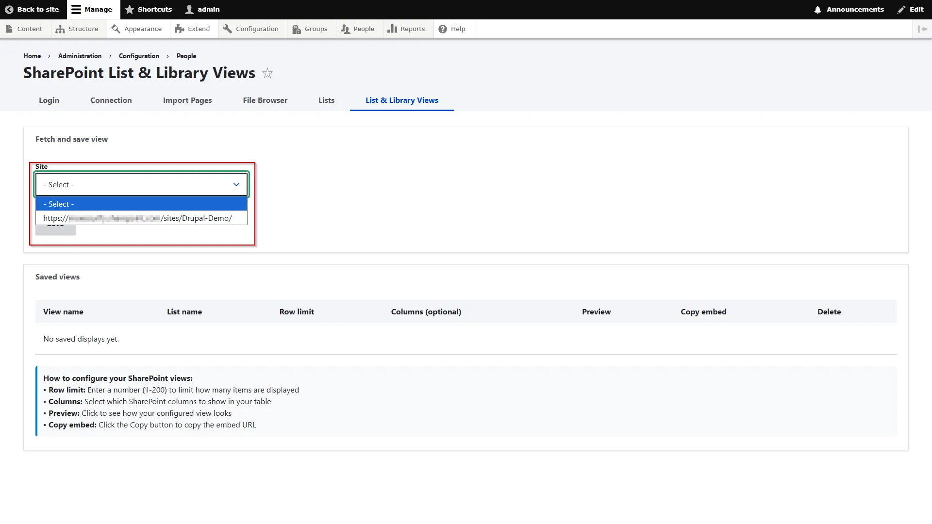 Drupal SharePoint | Lists and Library Views - Select Site