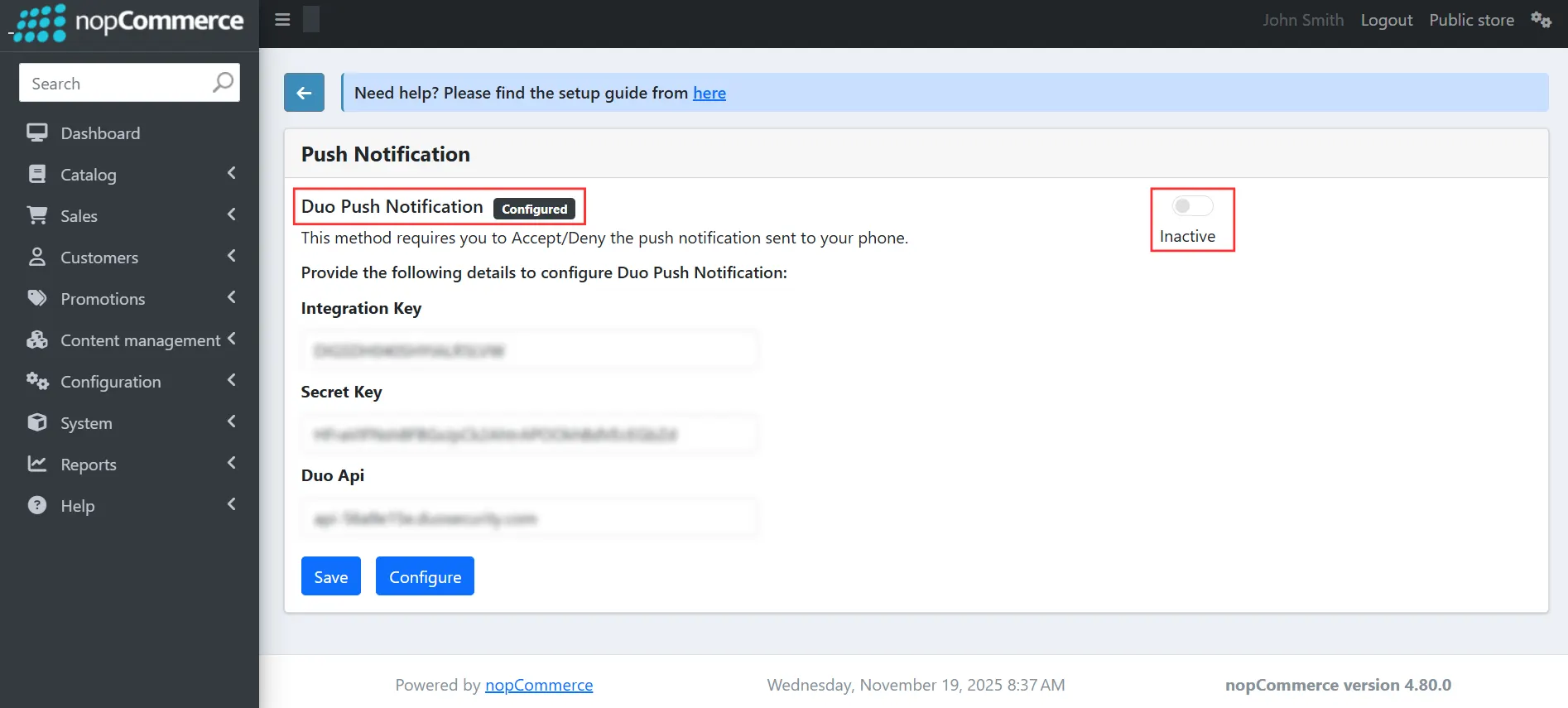 nopCommerce 2FA Duo Push Notification - Configured