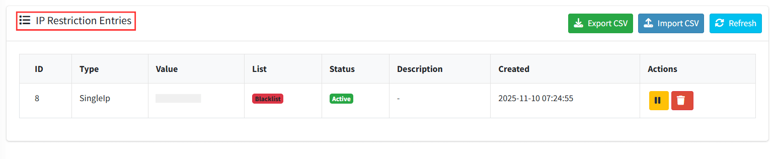IP Restriction Entries