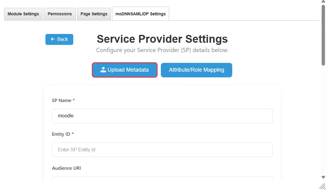 DNN SAML IDP Upload Metadata