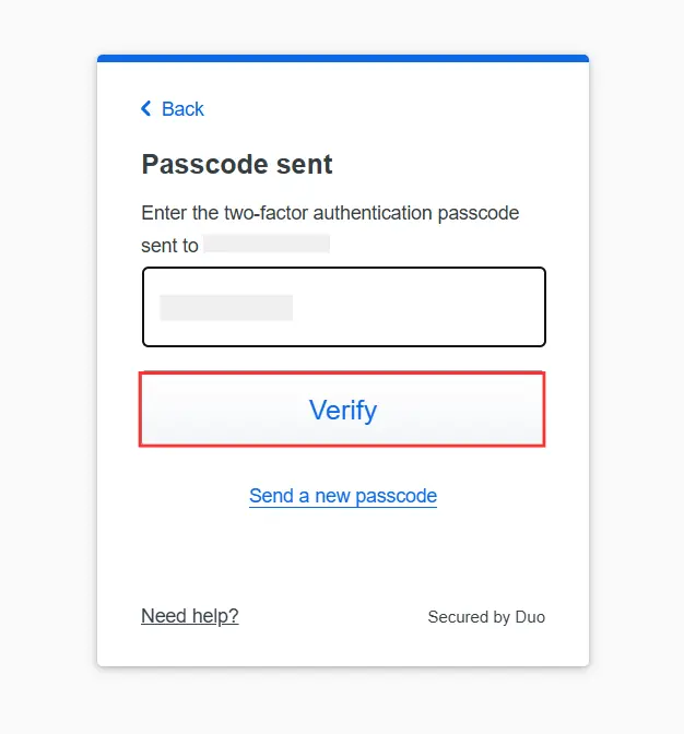 Duo Mobile - Enter the code and verify