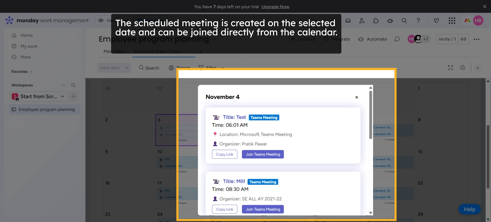 miniOrange monday calender meeting scheduled view