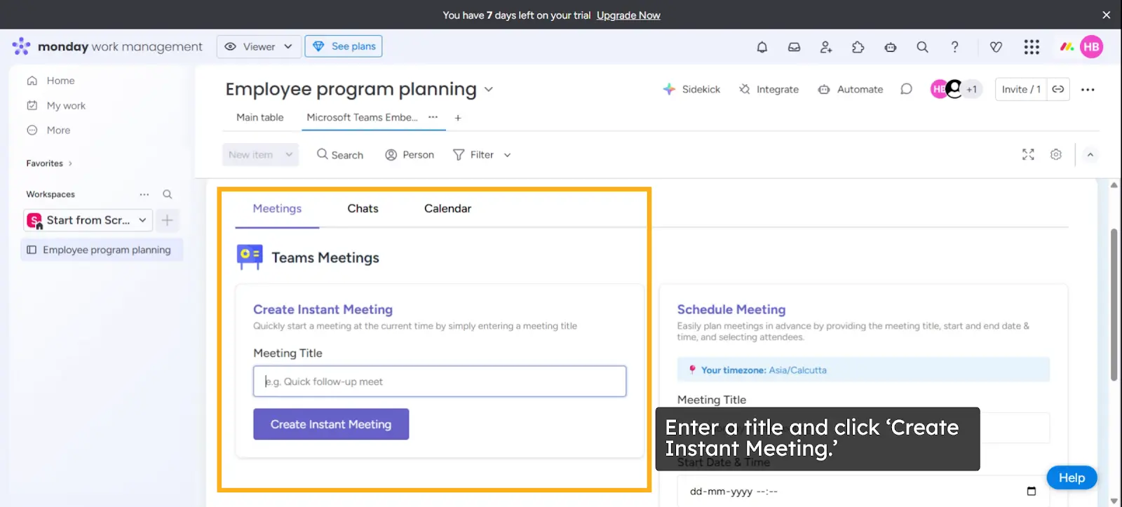 miniOrange monday create instant meeting