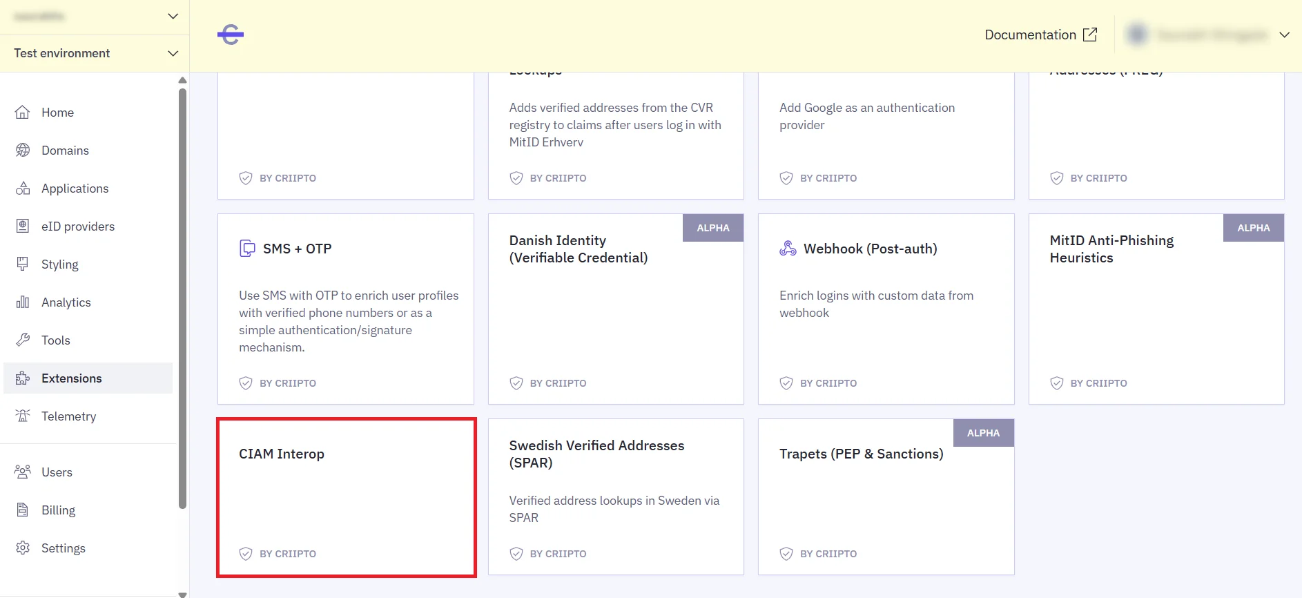 Criipto SSO login - BankId/Mitid login - select CIAM Interop