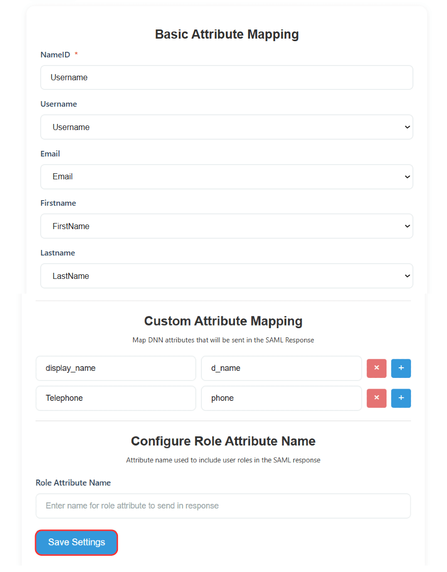 DNN SAML IDP Attribute Mapping