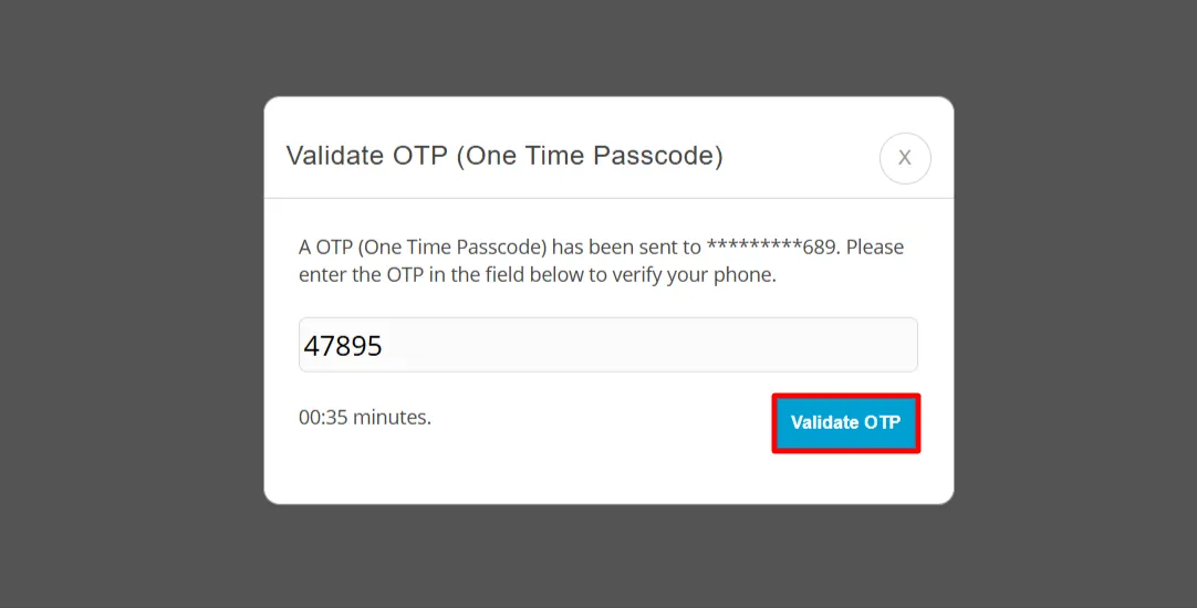 Eduma Theme Registration Form - Phone Verification click validate OTP