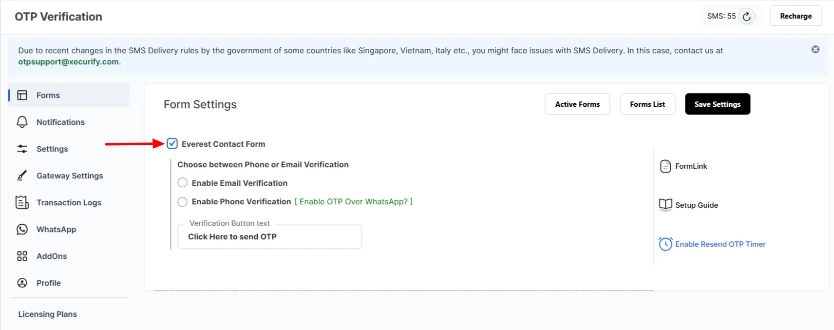 Everest Contact Form - Enable Everest Contact form
