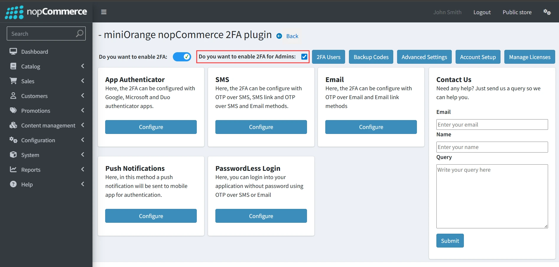 nopCommerce 2FA - Enable 2FA For Admins