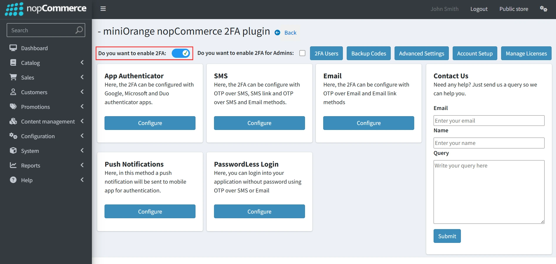 nopCommerce 2FA - Enable 2FA