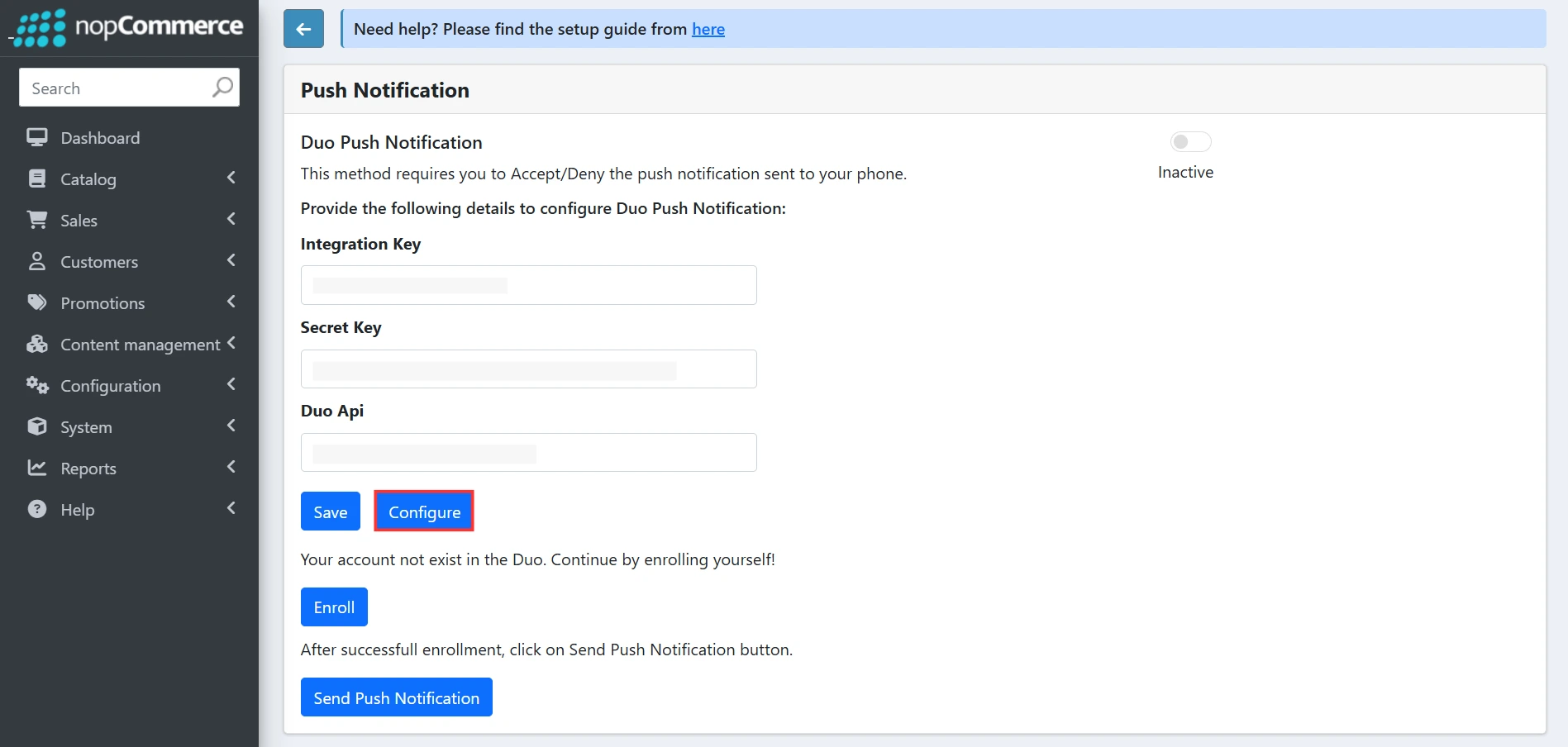 nopCommerce 2FA - Client Secret - Configure