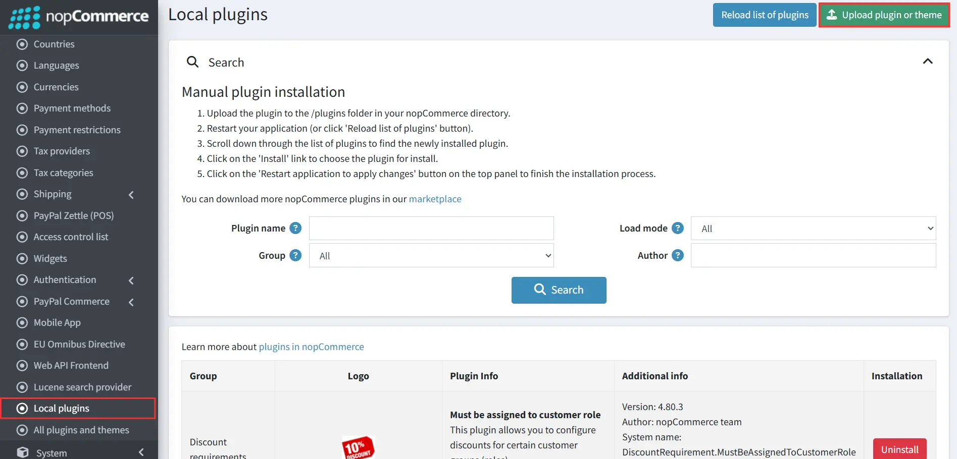 Upload plugin or theme
