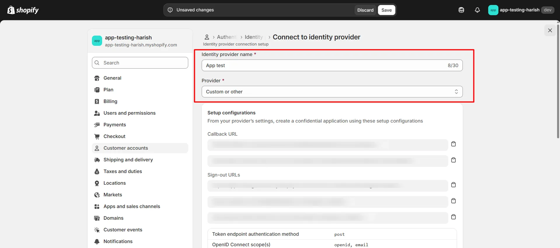 Shopify B2B in Single Sign-On (SSO) - Provide Identity provider name and choose IDP