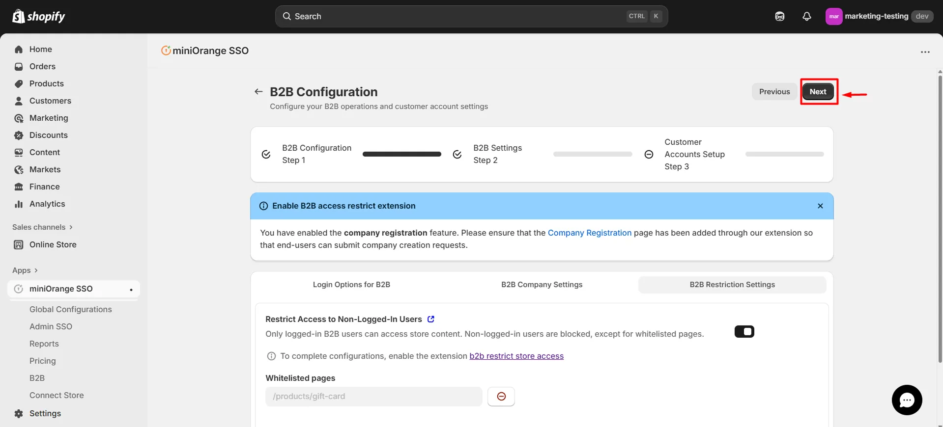 Shopify B2B in Single Sign-On (SSO) - Login Screen Settings