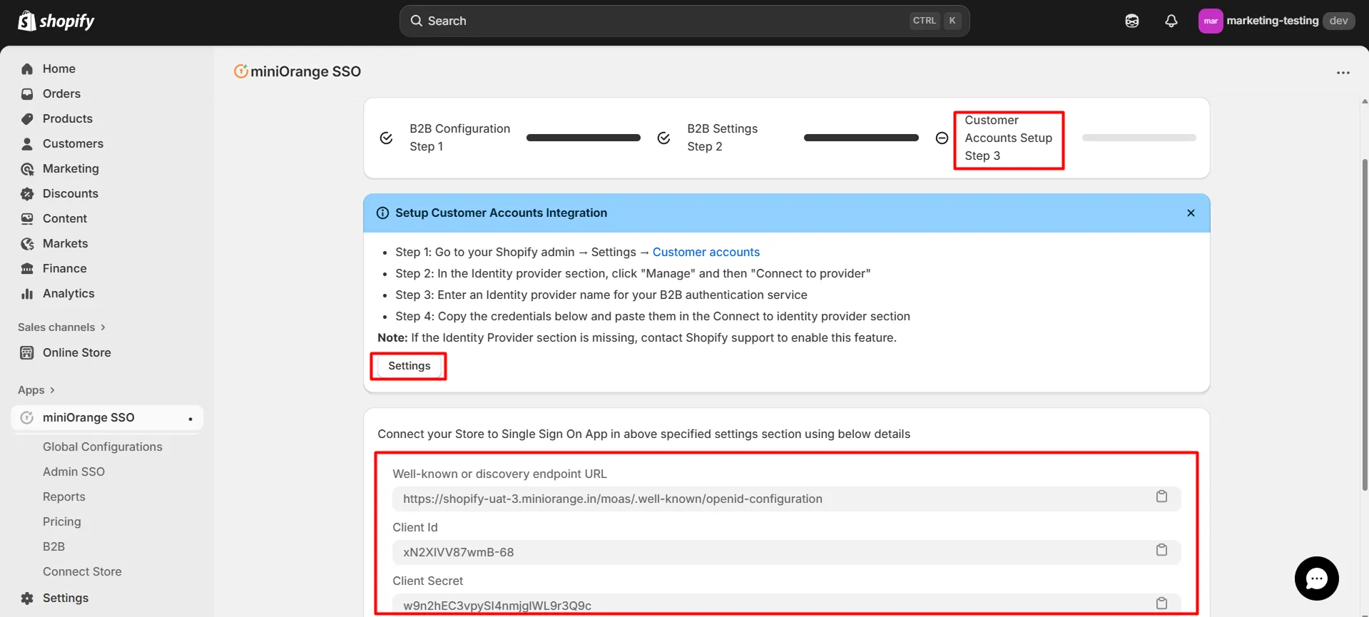 Shopify B2B in Single Sign-On (SSO) - Copy values for Customer Accounts Setup