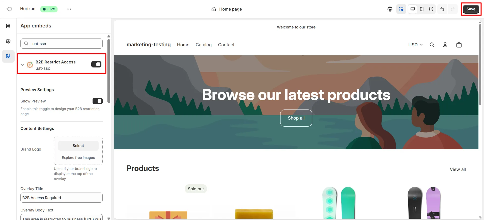 Shopify B2B in Single Sign-On (SSO) - Enable B2B Restrict Access Extension