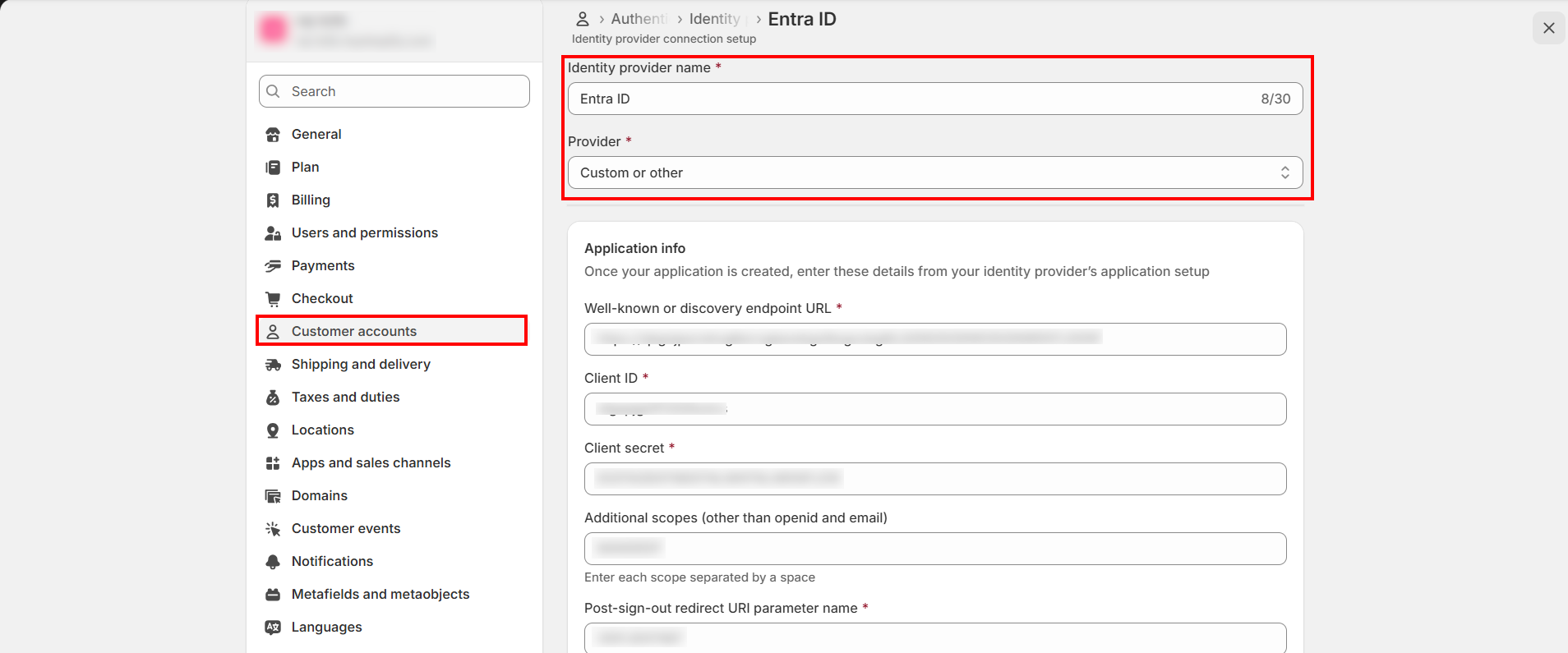 Shopify (Azure AD) Entra ID SSO - Login - Add identity provider name