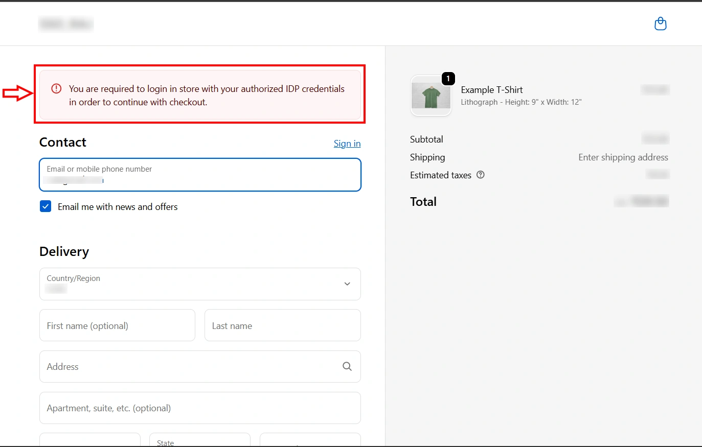 Shopify SSO Login - SSO Checkout Validation Error