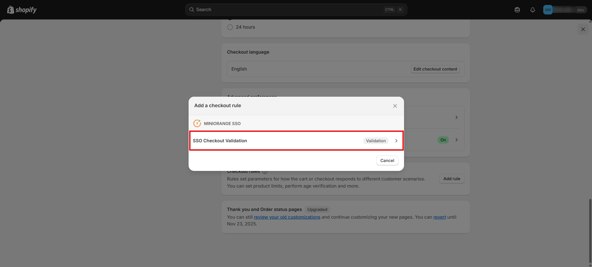 Shopify SSO Login - SSO Checkout Validation